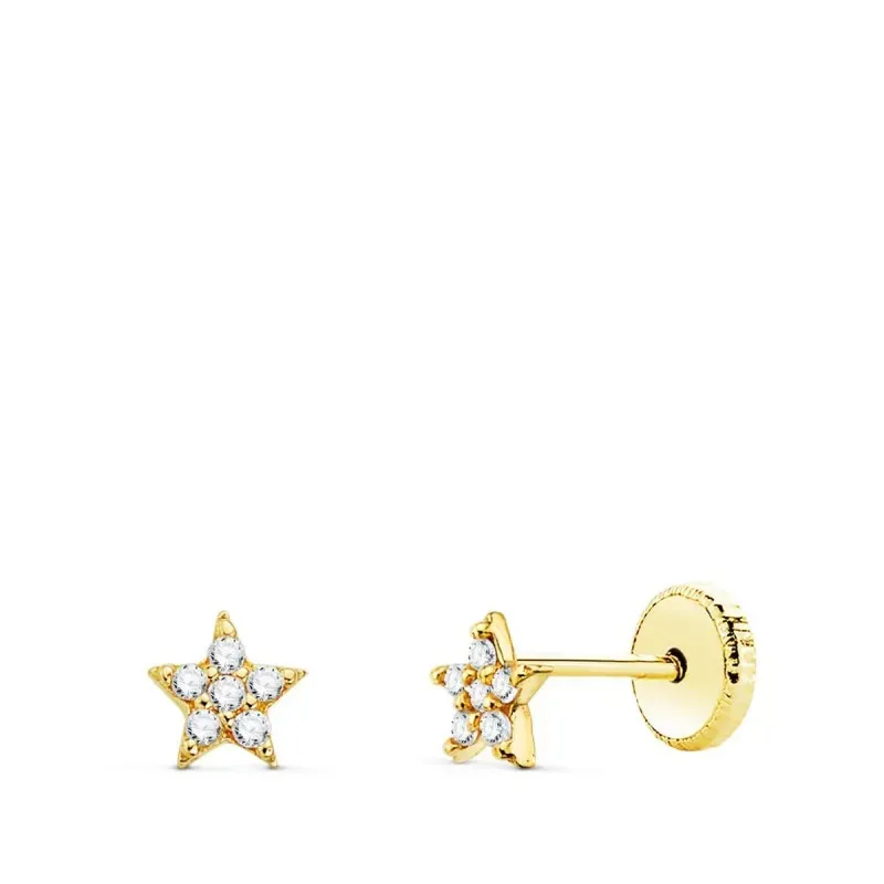 Pendientes oro 18k niña estrella combinada 12 diamantes 0.005ct. torn