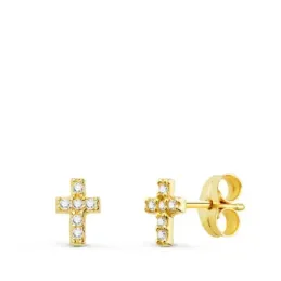 Pendientes oro 18k niña cruz 6 mm. combinada 12 diamantes 0.005ct. pr