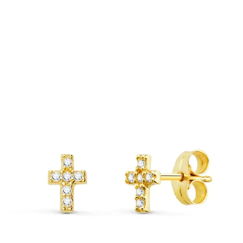 Pendientes oro 18k niña cruz 6 mm. combinada 12 diamantes 0.005ct. pr