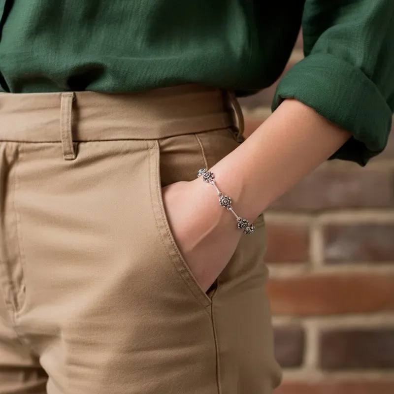 Pulsera Botones Charros en Plata de Ley 925m de 17 cm. y ancho charro