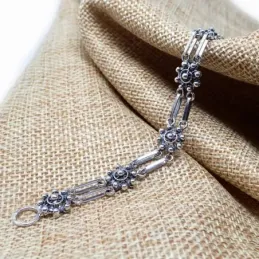 Pulsera Botones Charros en Plata de Ley 925m de 18 cm. con doble esla