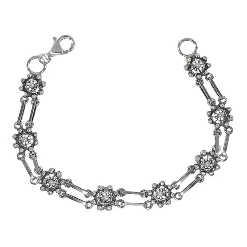 Pulsera Botones Charros en Plata de Ley 925m de 18 cm. con doble esla