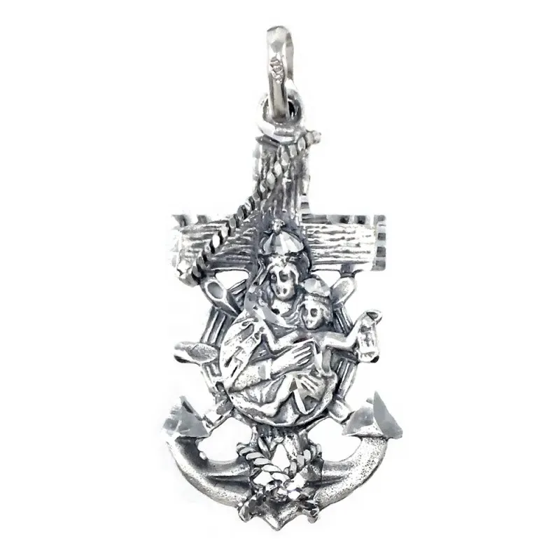 Colgante plata Ley 925m ancla Virgen del Carmen [AB4908]