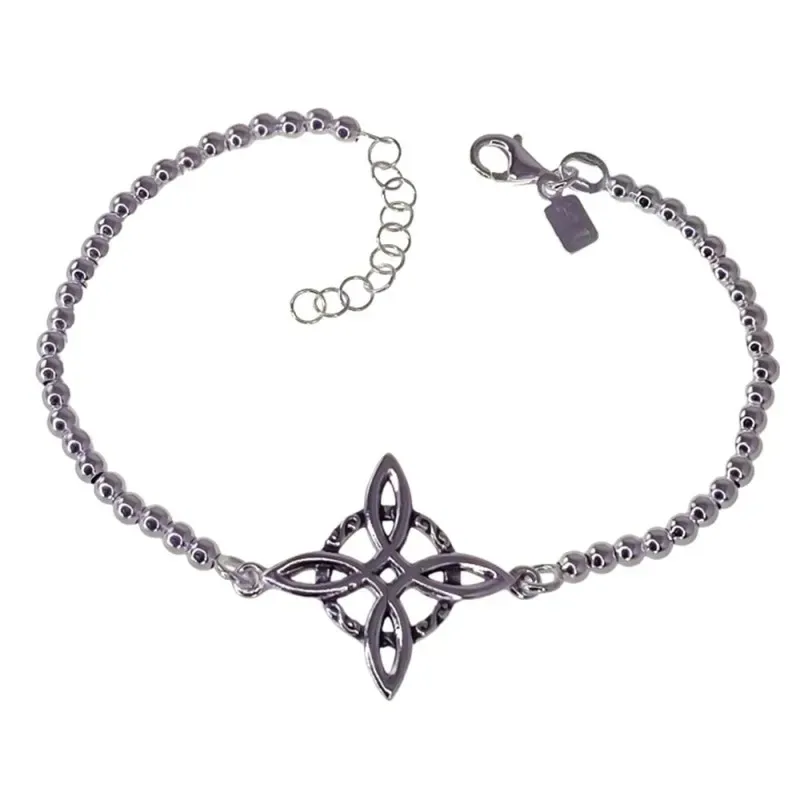 Nudo Bruja pulsera plata Ley 925m mujer 18 cm. cadena bolas 3 mm. mos