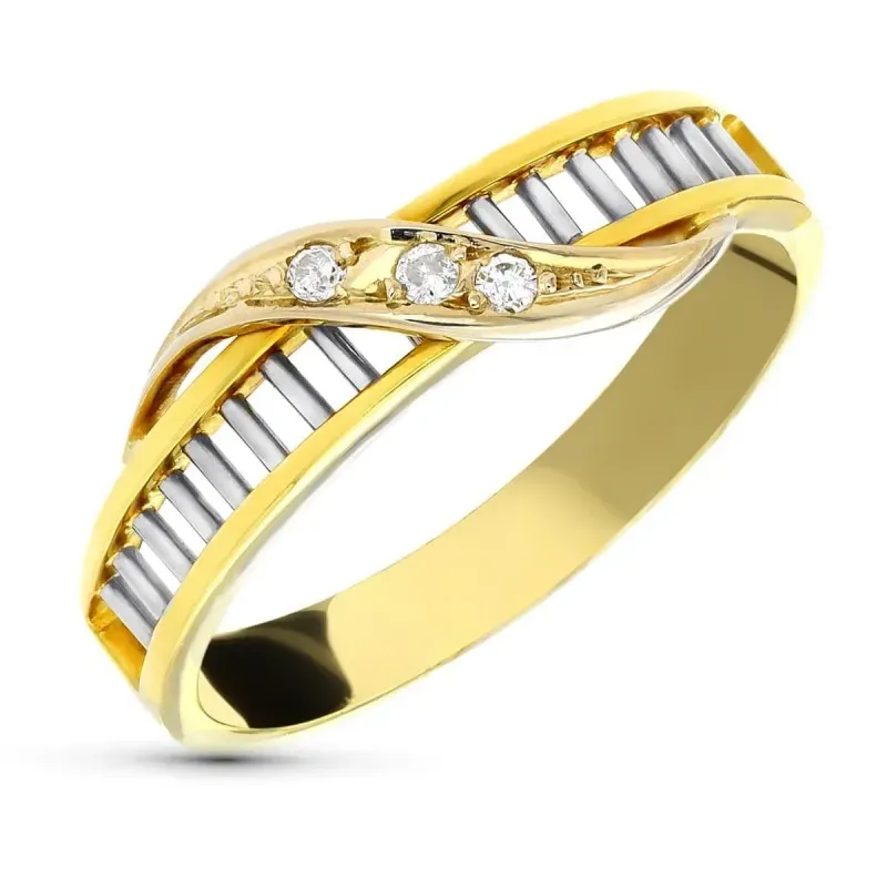 Sortija oro bicolor 18k mujer tres diamantes hoja calada combinada ba