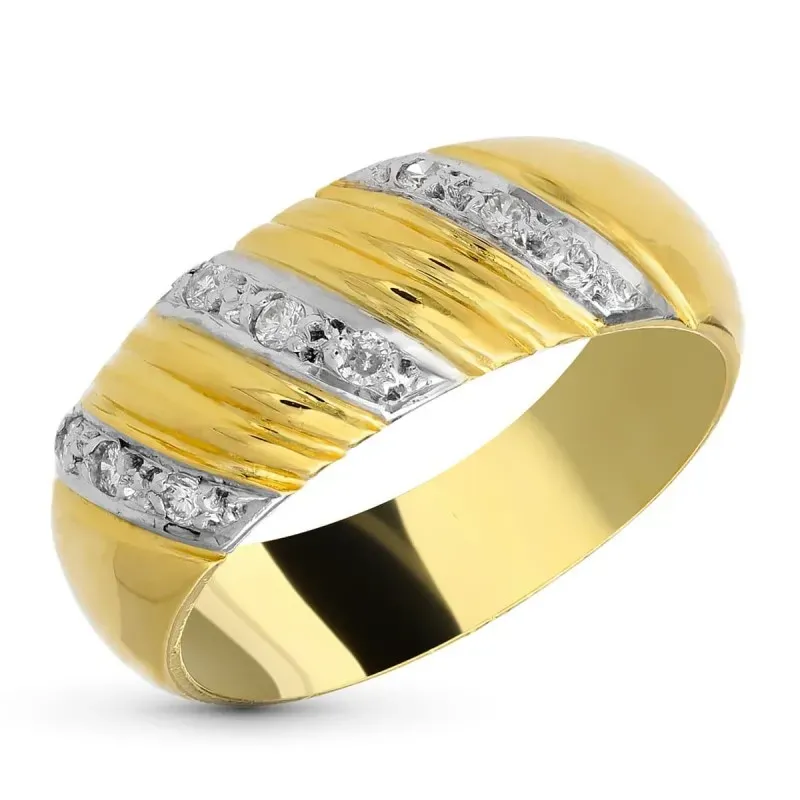 Sortija oro bicolor 18k mujer 9 diamantes 0.01ct. bandas combinadas g