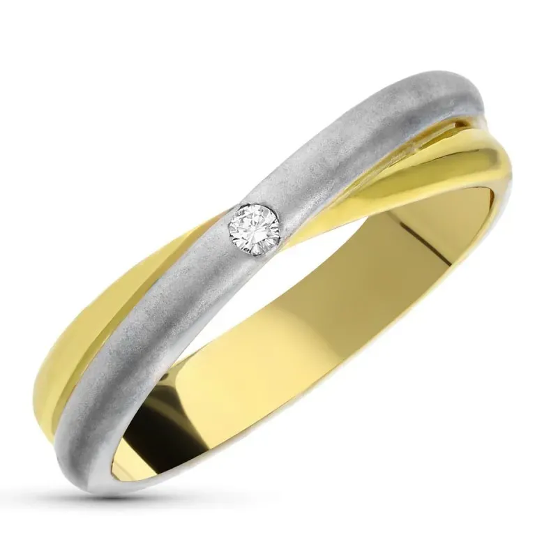 Sortija oro bicolor 18k mujer diamante brillante 0.03ct. centro hilos