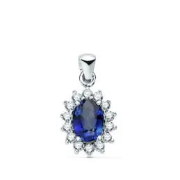 Colgante oro blanco 18k mujer 11 mm. zafiro azul centro ovalado combi