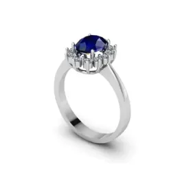 Sortija oro blanco 18k mujer zafiro centro 8 mm. combinado 12 diamant