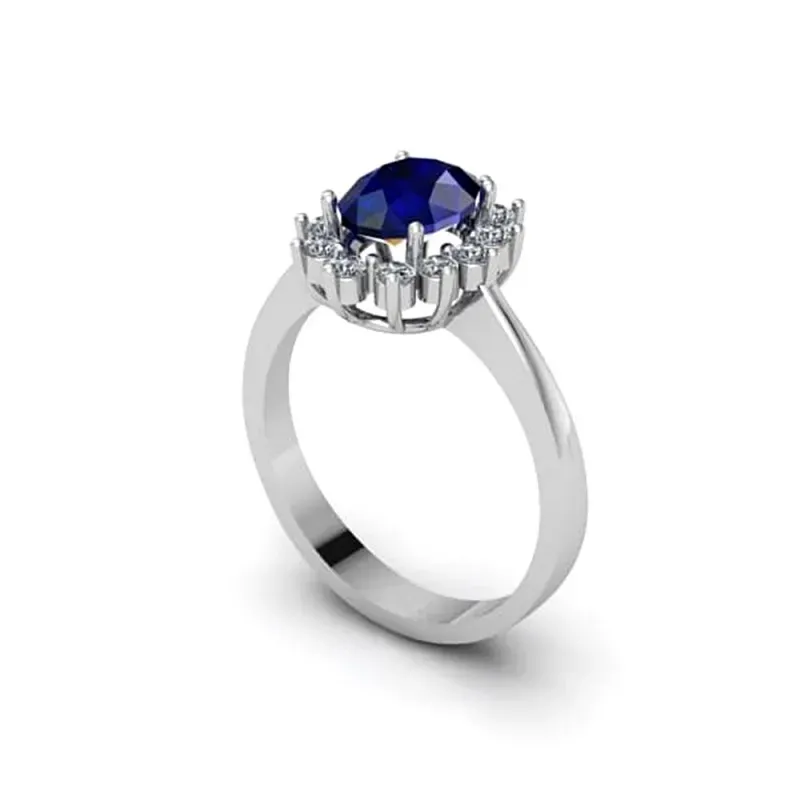 Sortija oro blanco 18k mujer zafiro centro 8 mm. combinado 12 diamant