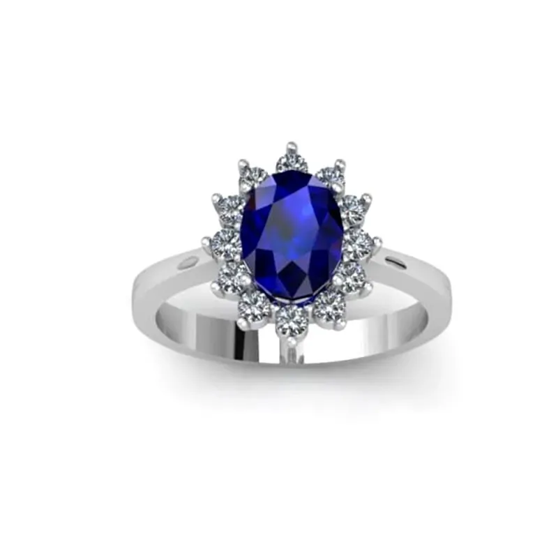 Sortija oro blanco 18k mujer zafiro centro 8 mm. combinado 12 diamant