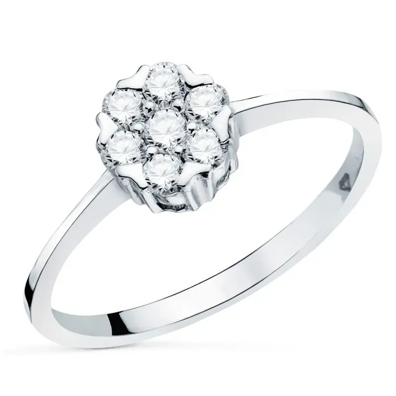 Sortija oro blanco 18k mujer 7 diamantes 0.043ct. cuajo 7x7 mm.