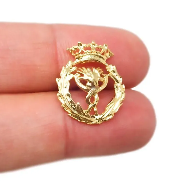 Insignia profesional Fisioterapia oro 18k escudo 18 mm.. Elija cierre