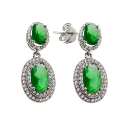 Pendientes largos plata Ley 925m mujer 26 mm. dos cuerpos ovalados ci