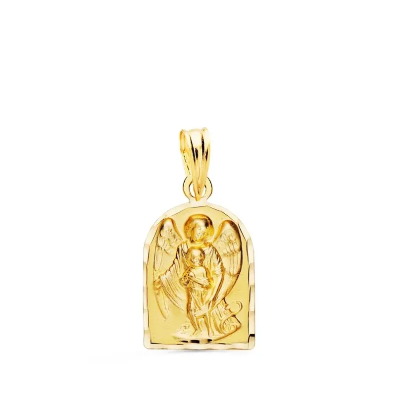 Ángel de la Guarda medalla oro 18k capilla 18 mm. borde tallado