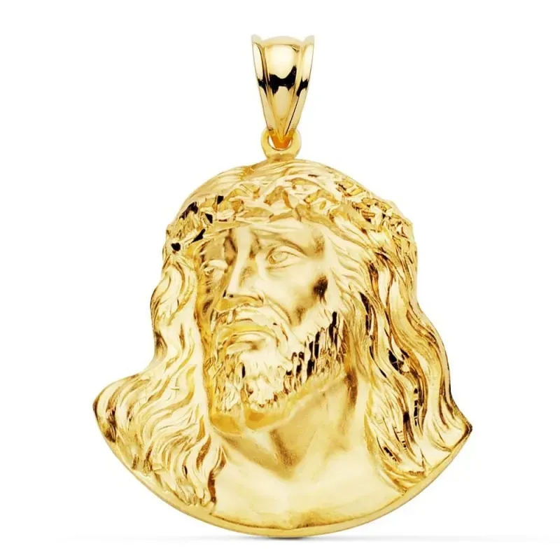 Cabeza rostro Cristo de Murillo oro 18k colgante unisex 42 mm. detall