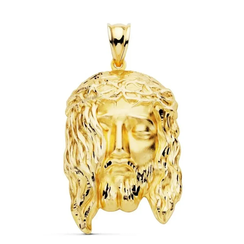 Cabeza Cristo Santo rostro oro 18k colgante unisex 35 mm. detalles ta