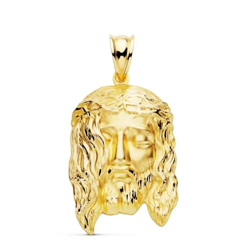 Cabeza Cristo Santo rostro oro 18k colgante unisex 30 mm. detalles ta