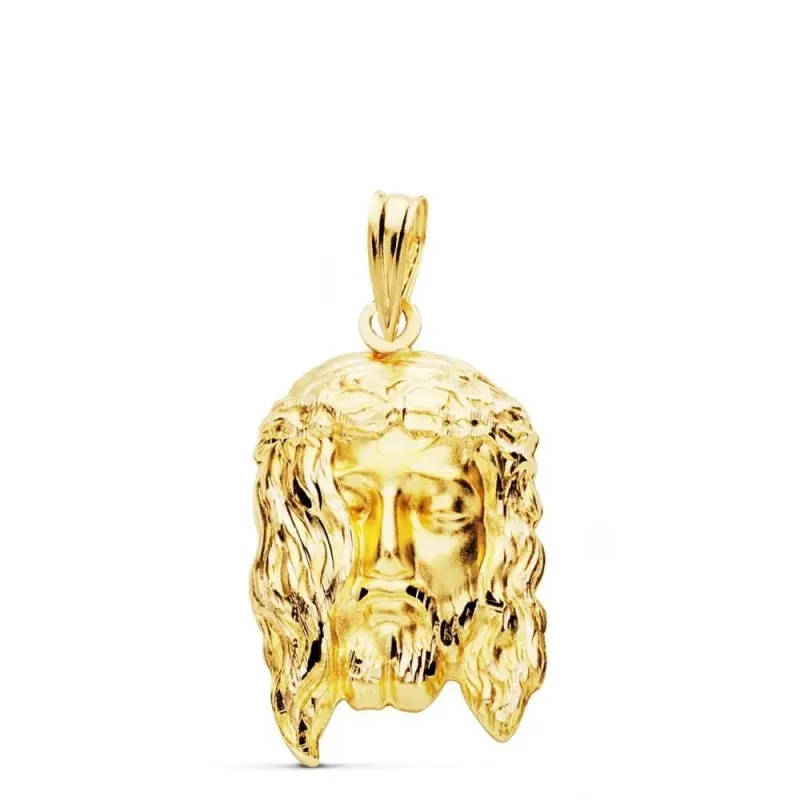 Cabeza Cristo Santo rostro oro 18k colgante unisex 26 mm. detalles ta