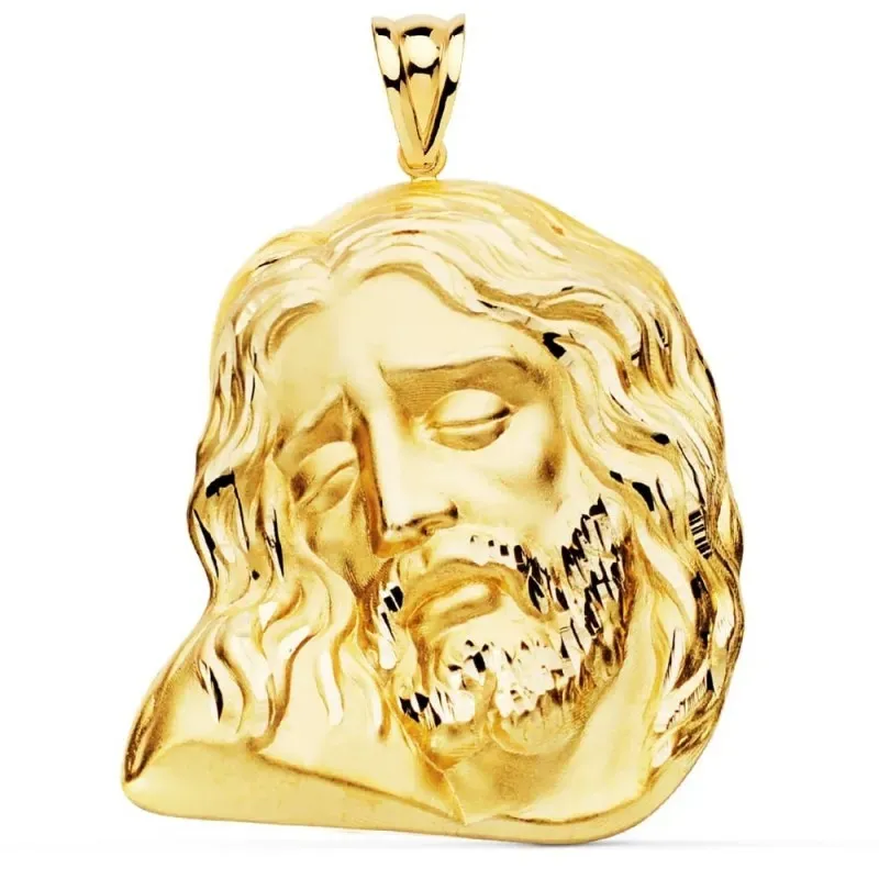 Cabeza Cristo oro 18k unisex 42 mm. detalles realistas trasera lisa