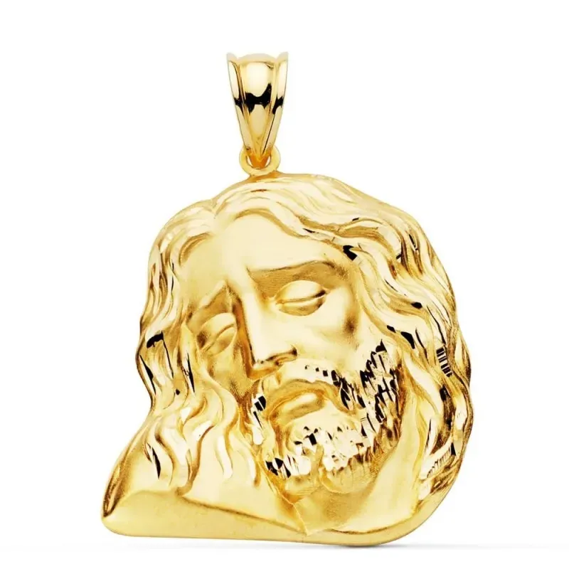 Cabeza Cristo oro 18k unisex 30 mm. detalles tallados trasera lisa