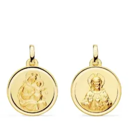 Escapulario Virgen del Carmen Corazón de Jesús medalla oro 18k unisex