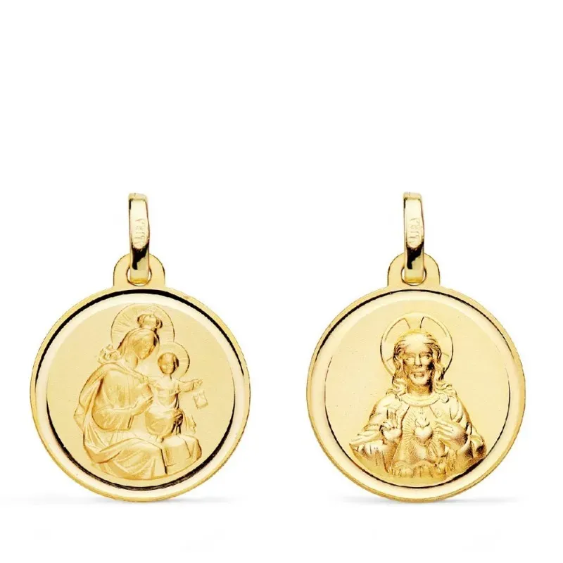 Escapulario Virgen del Carmen Corazón de Jesús medalla oro 18k unisex