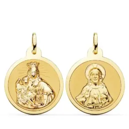 Escapulario Virgen del Carmen Corazón de Jesús medalla oro 18k unisex