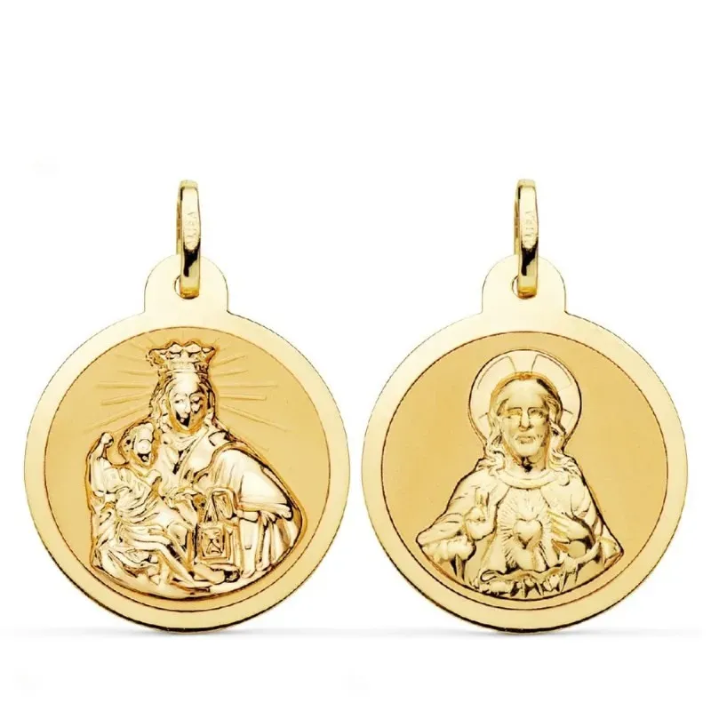 Escapulario Virgen del Carmen Corazón de Jesús medalla oro 18k unisex