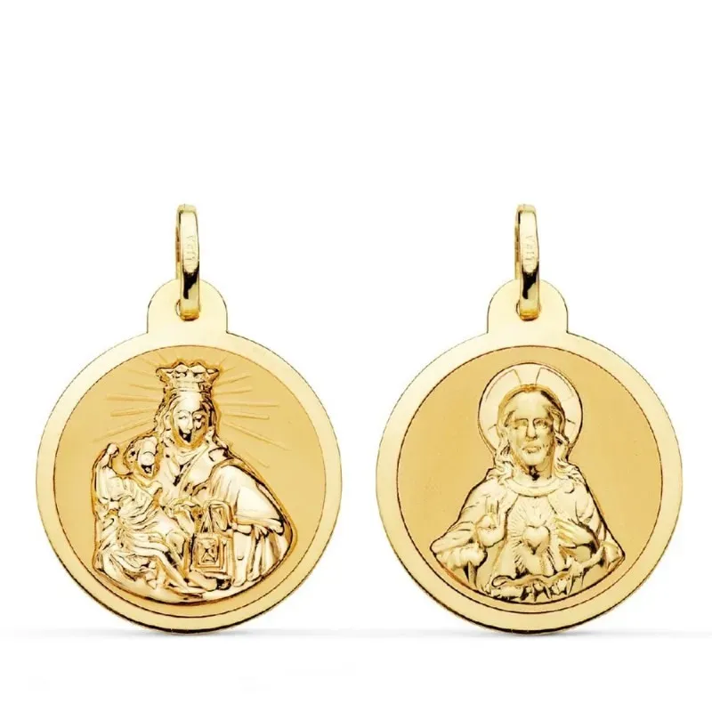 Escapulario Virgen del Carmen Corazón de Jesús medalla oro 18k unisex