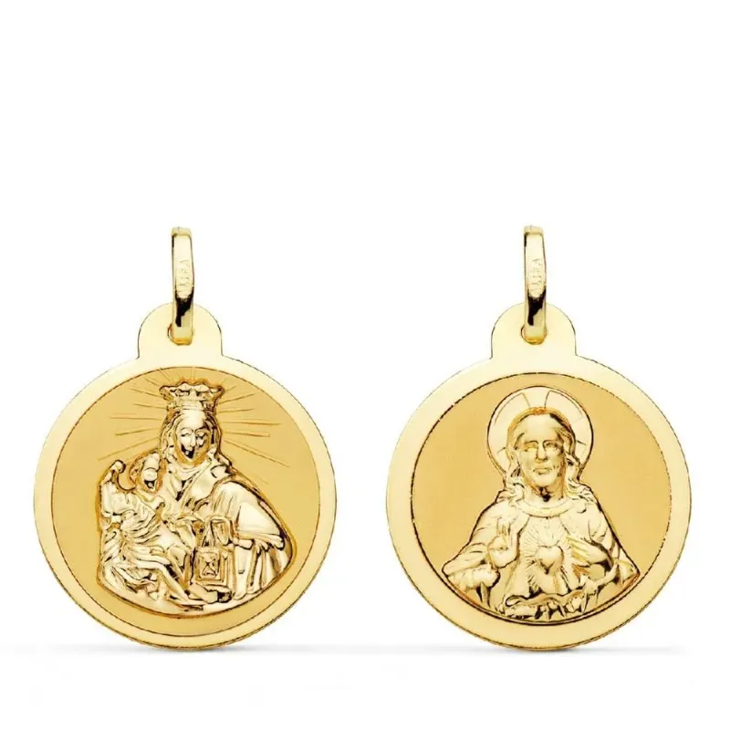 Escapulario Virgen del Carmen Corazón de Jesús medalla oro 18k unisex