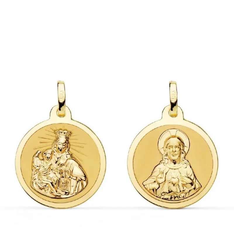 Escapulario Virgen del Carmen Corazón de Jesús medalla oro 18k unisex