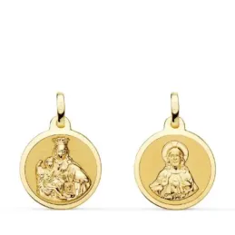 Escapulario Virgen del Carmen Corazón de Jesús medalla oro 18k unisex