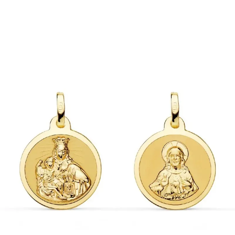 Escapulario Virgen del Carmen Corazón de Jesús medalla oro 18k unisex