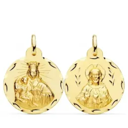 Escapulario Virgen del Carmen Corazón de Jesús medalla oro 18k unisex