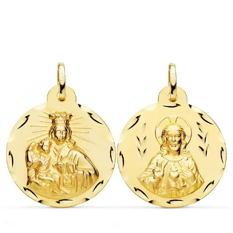Escapulario Virgen del Carmen Corazón de Jesús medalla oro 18k unisex