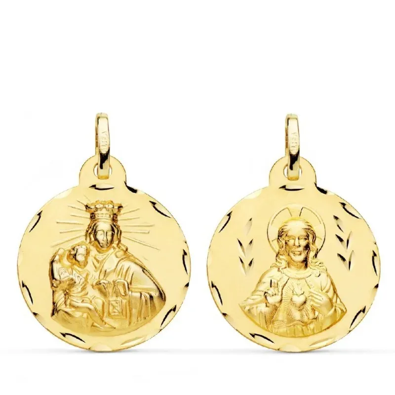 Escapulario Virgen del Carmen Corazón de Jesús medalla oro 18k unisex