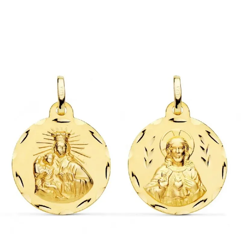 Escapulario Virgen del Carmen Corazón de Jesús medalla oro 18k unisex