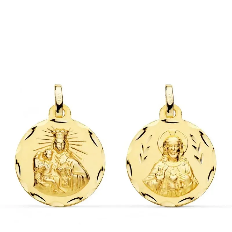 Escapulario Virgen del Carmen Corazón de Jesús medalla oro 18k unisex