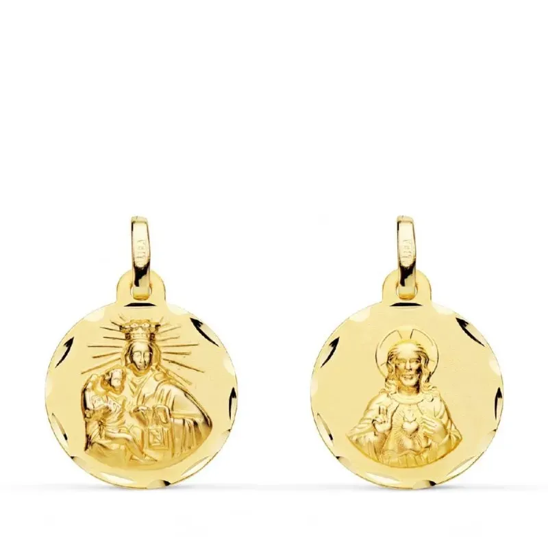 Escapulario Virgen del Carmen Corazón de Jesús medalla oro 18k unisex