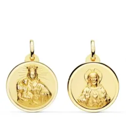 Escapulario Virgen del Carmen Corazón de Jesús medalla oro 18k unisex