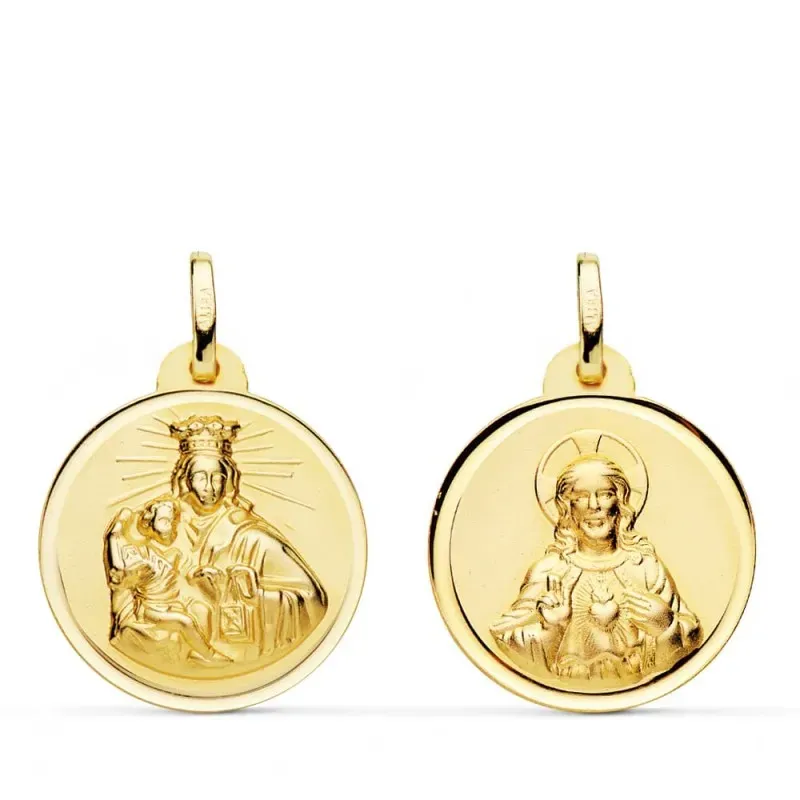 Escapulario Virgen del Carmen Corazón de Jesús medalla oro 18k unisex