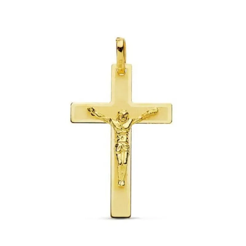Cruz Cristo colgante oro 18k unisex 26 mm. plana mate brillo