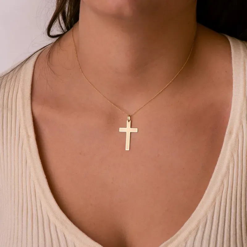 Cruz Cristo colgante oro 18k unisex plana láser