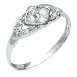 Sortija oro blanco 18k mujer circonitas detalle rombo centro ancho 7