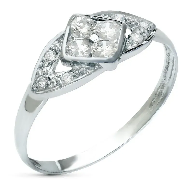 Sortija oro blanco 18k mujer circonitas detalle rombo centro ancho 7