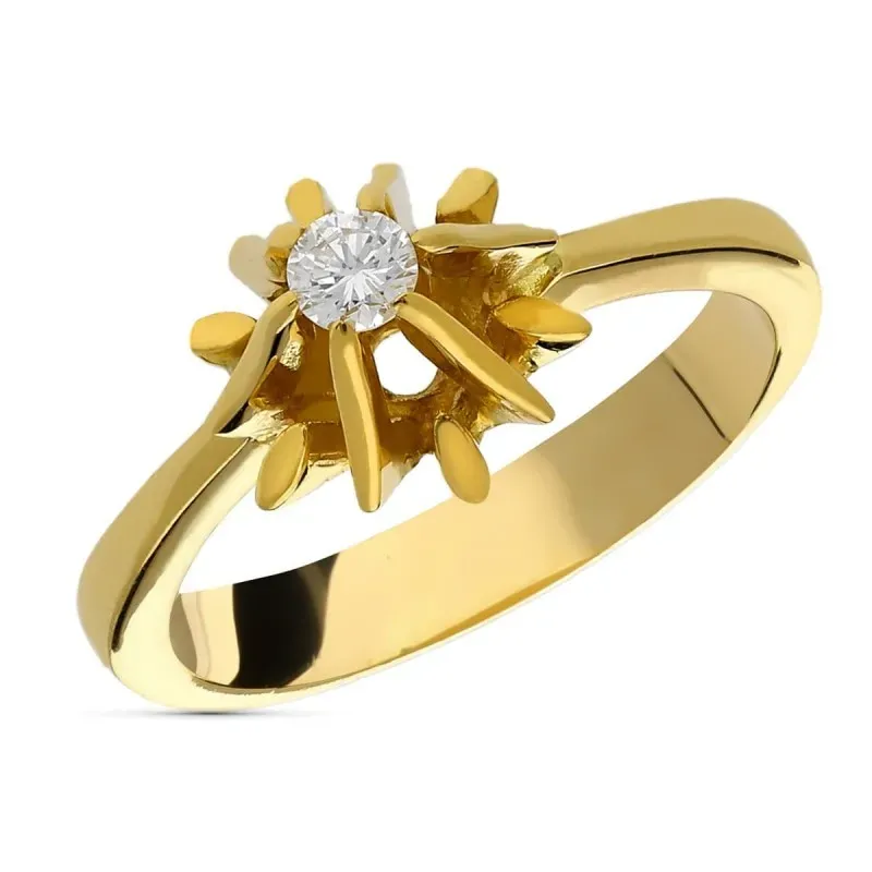 Solitario oro 18k mujer diamante 0.10ct. centro combinado formas