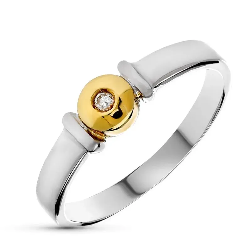 Sortija oro bicolor 18k mujer diamante 0.02ct. centro forma redonda c