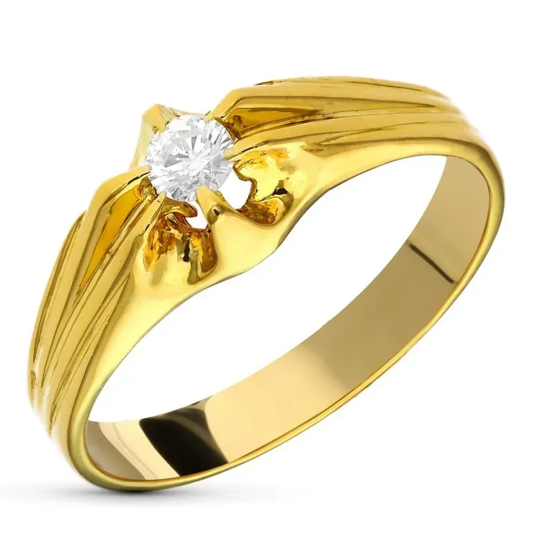 Solitario oro 18k mujer diamante 0.20ct. garras centro detalles later
