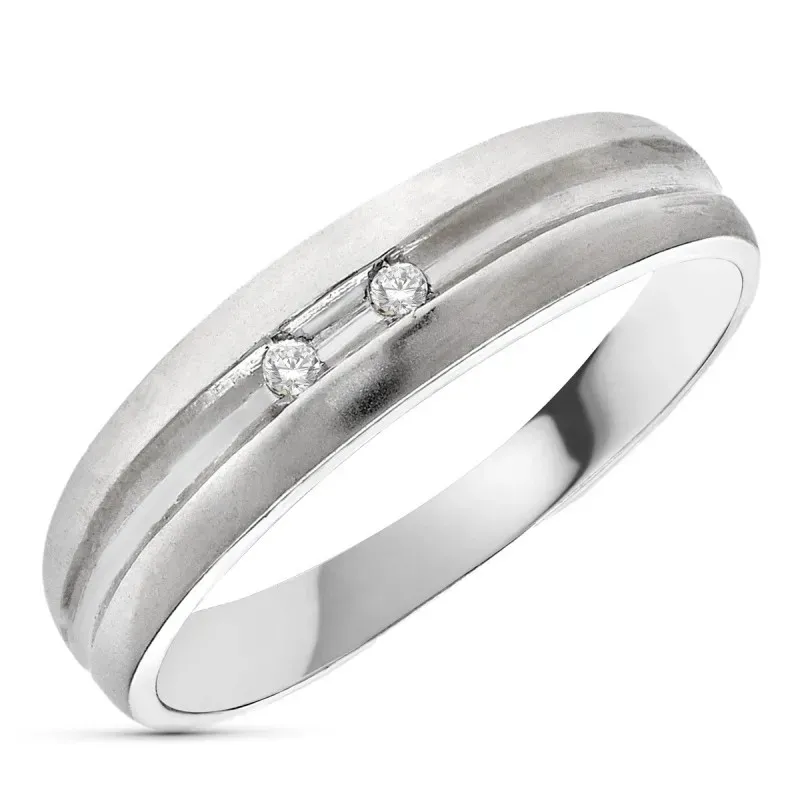 Sortija oro blanco 18k mujer diamante centro 0.05ct. detalle banda ce